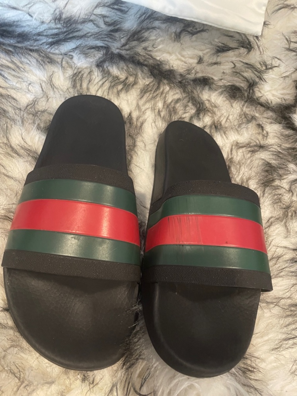 Gucci Men’s Black Slides with Red and Green Web Stripe Sz 14 BS2 - Picture 4 of 5